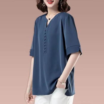 Tricou lejer pentru femei, mâneci 3/4, decolteu în V, poliester.