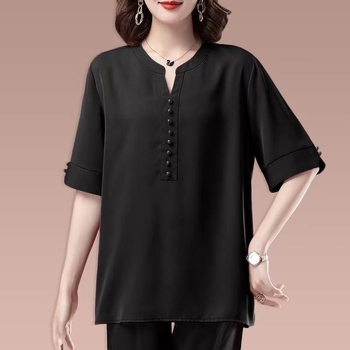 Tricou lejer pentru femei, mâneci 3/4, decolteu în V, poliester.