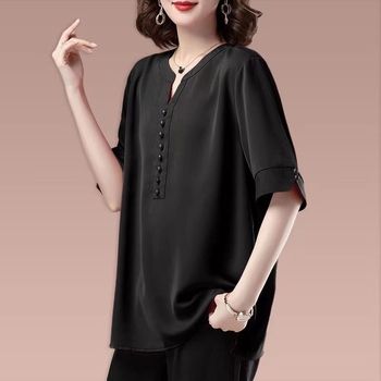 Tricou lejer pentru femei, mâneci 3/4, decolteu în V, poliester.