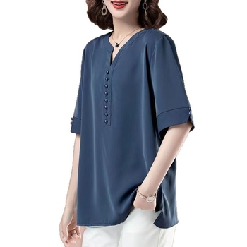 Tricou lejer pentru femei, mâneci 3/4, decolteu în V, poliester.