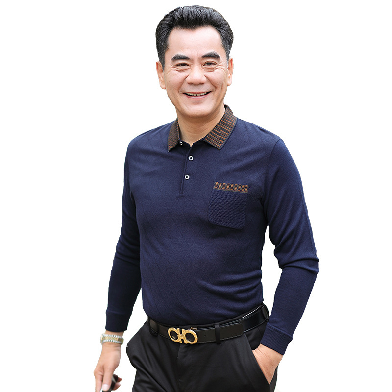 Tricou bărbați cu mânecă lungă, guler rever, viscose ușor, croială lejeră, culoare solidă, respirabil