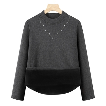 Термична базова блуза с подплата от флис, дълъг ръкав, полувисока яка, полиестерова тъкан над 95%, елегантен градски стил