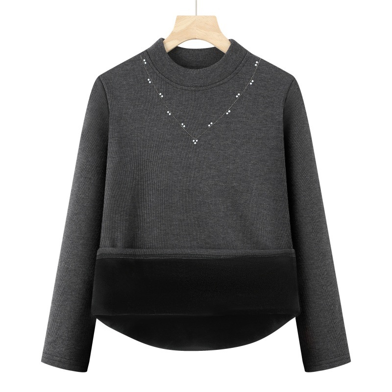 Термична базова блуза с подплата от флис, дълъг ръкав, полувисока яка, полиестерова тъкан над 95%, елегантен градски стил