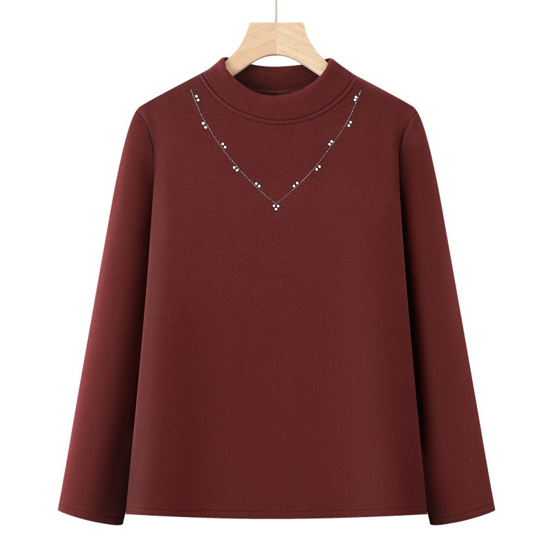 Термична базова блуза с подплата от флис, дълъг ръкав, полувисока яка, полиестерова тъкан над 95%, елегантен градски стил