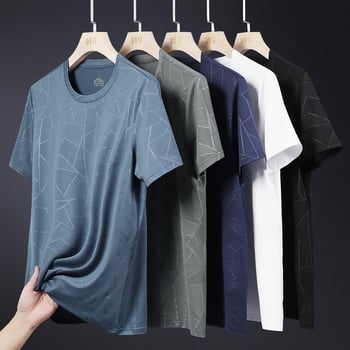 Muška T-shirt s geometrijskim printom od Ice Silk, kratkih rukava, okrugli izrez, brzo suši, ljeto