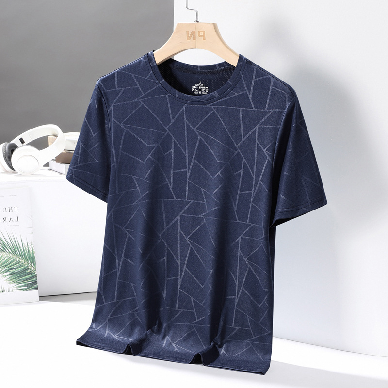 Muška T-shirt s geometrijskim printom od Ice Silk, kratkih rukava, okrugli izrez, brzo suši, ljeto