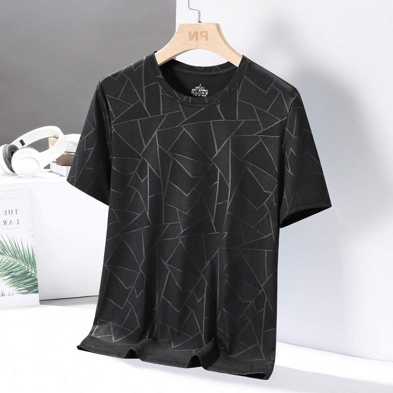 Muška T-shirt s geometrijskim printom od Ice Silk, kratkih rukava, okrugli izrez, brzo suši, ljeto