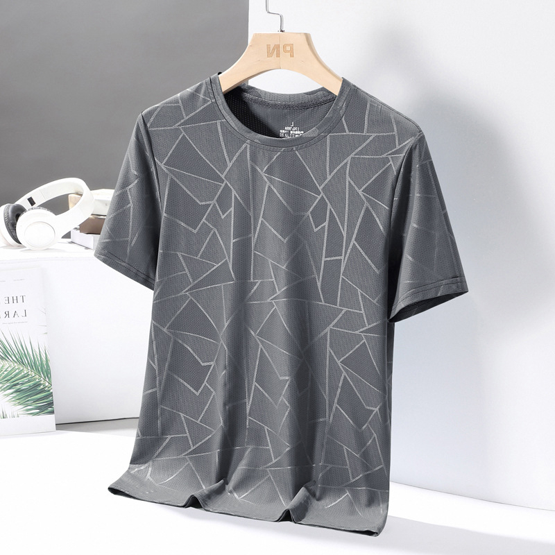 Muška T-shirt s geometrijskim printom od Ice Silk, kratkih rukava, okrugli izrez, brzo suši, ljeto