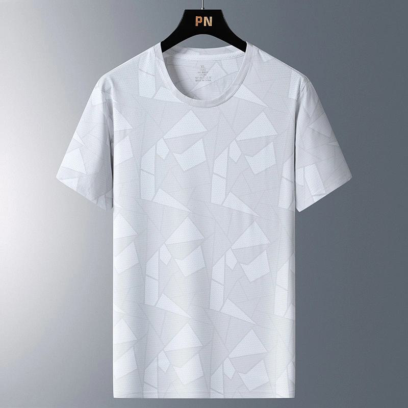 Muška T-shirt s geometrijskim printom od Ice Silk, kratkih rukava, okrugli izrez, brzo suši, ljeto