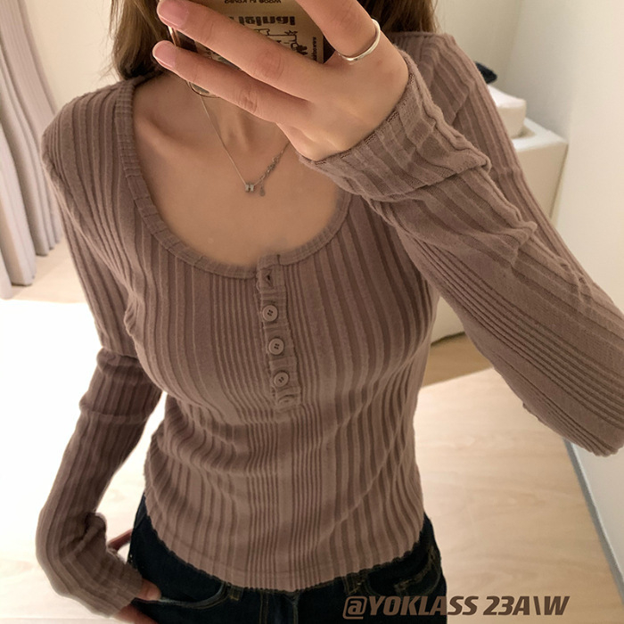 Tricou de damă din poliester, mâneci lungi, guler rotund, croială slim