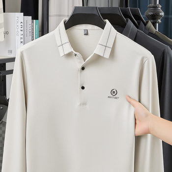 Tricou T cu guler rever, mâneci lungi, croială lejeră, imprimeu cu litere, primăvară-toamnă