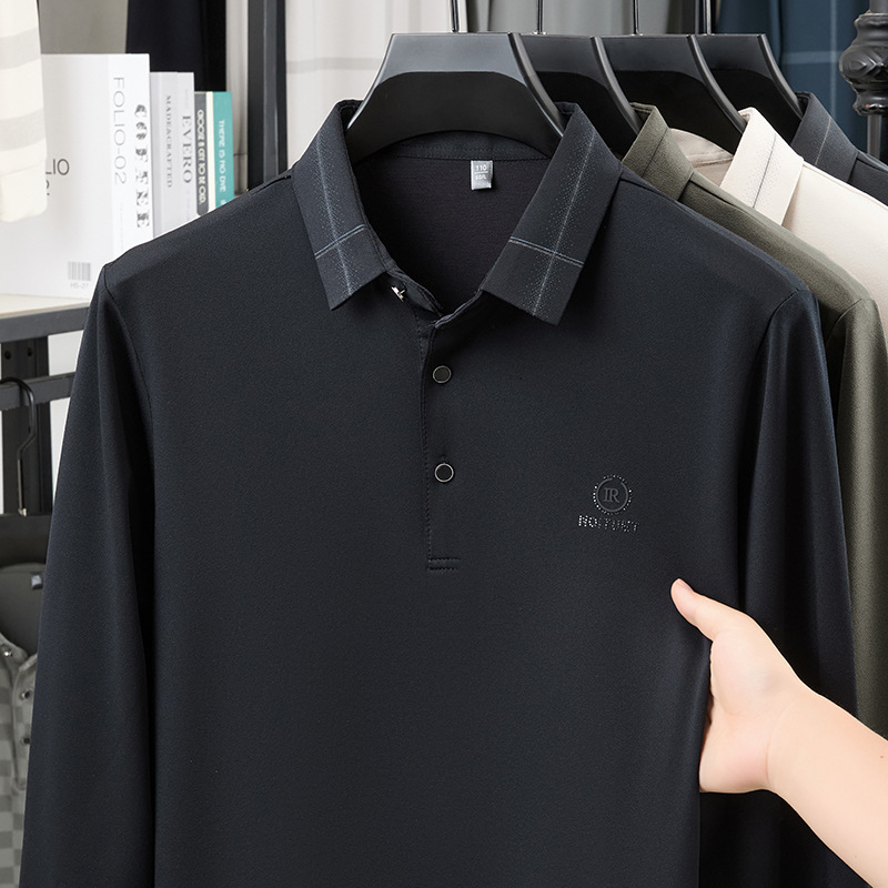 Tricou T cu guler rever, mâneci lungi, croială lejeră, imprimeu cu litere, primăvară-toamnă