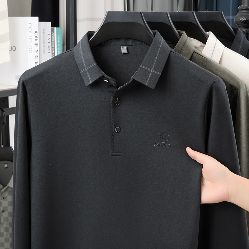 Tricou T cu guler rever, mâneci lungi, croială lejeră, imprimeu cu litere, primăvară-toamnă