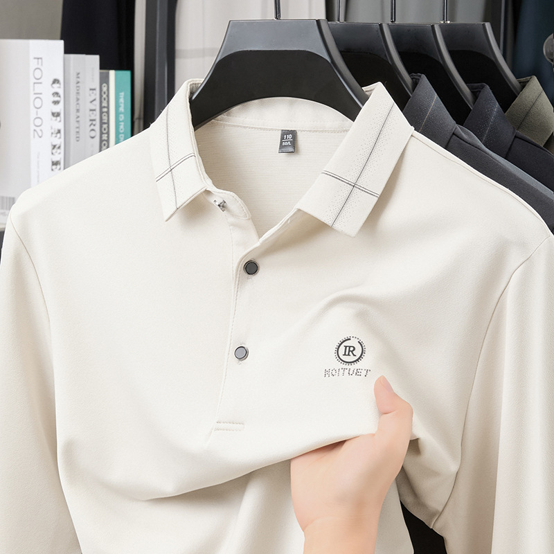 Tricou T cu guler rever, mâneci lungi, croială lejeră, imprimeu cu litere, primăvară-toamnă