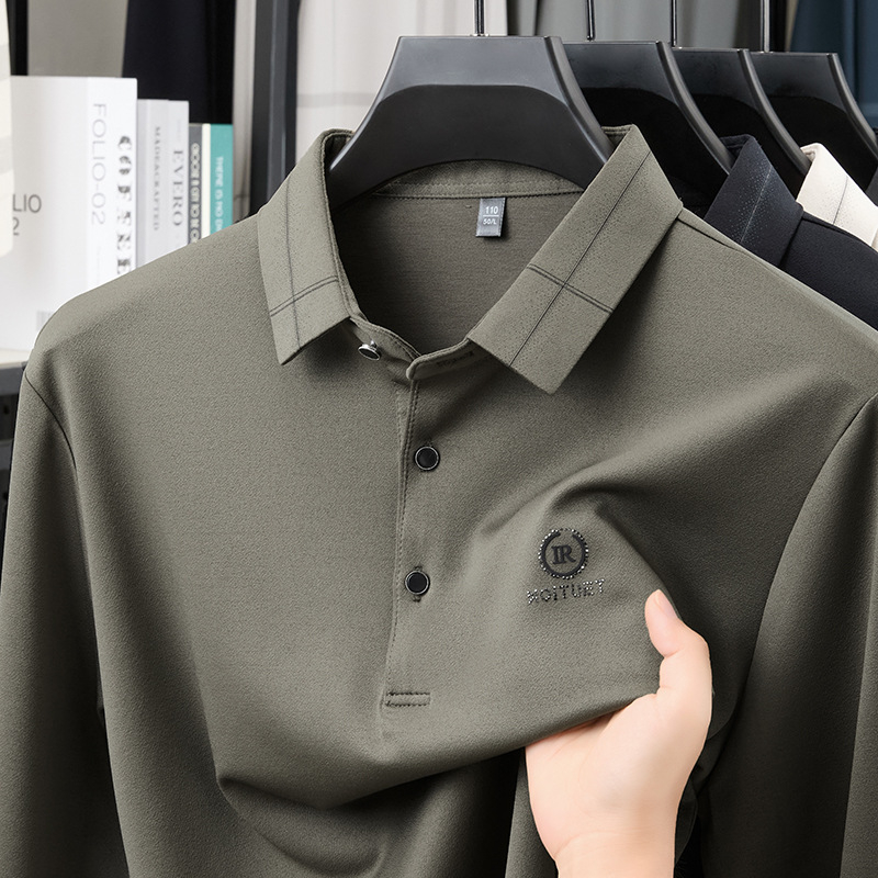 Tricou T cu guler rever, mâneci lungi, croială lejeră, imprimeu cu litere, primăvară-toamnă