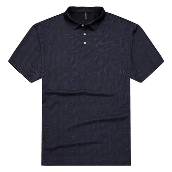 Tricou pentru bărbați, croială lejeră, guler rever, mâneci scurte, material nylon-spandex, imprimare geometrică digitală