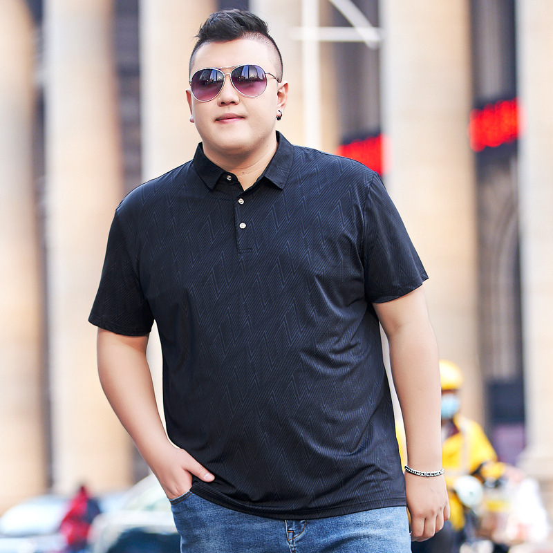 Tricou pentru bărbați, croială lejeră, guler rever, mâneci scurte, material nylon-spandex, imprimare geometrică digitală