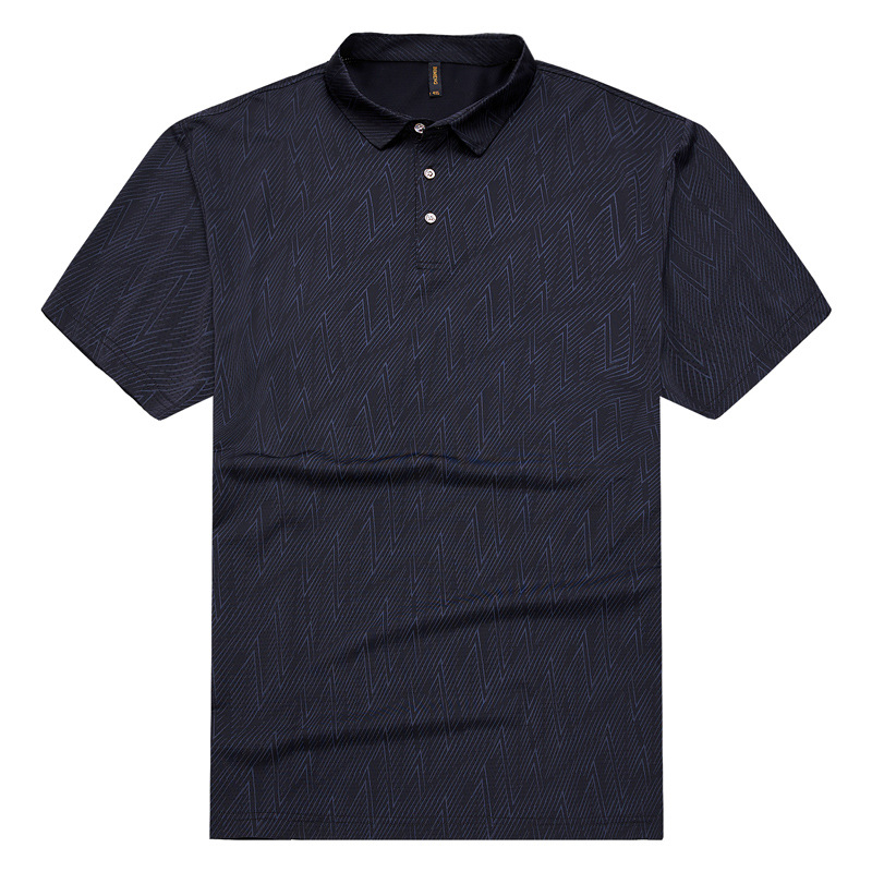 Tricou pentru bărbați, croială lejeră, guler rever, mâneci scurte, material nylon-spandex, imprimare geometrică digitală