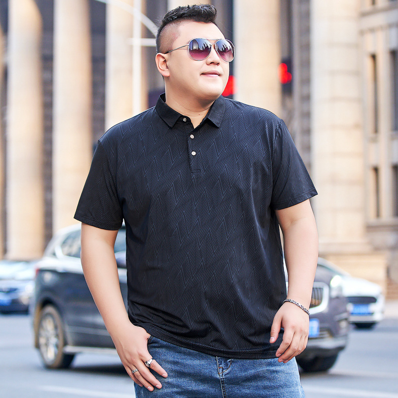 Tricou pentru bărbați, croială lejeră, guler rever, mâneci scurte, material nylon-spandex, imprimare geometrică digitală