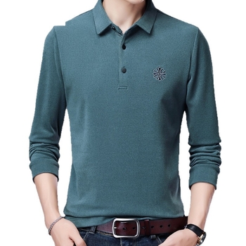 Tricou bărbătesc cu mânecă lungă, guler stil rever, bumbac mercerizat, croială lejeră, toamnă 2025