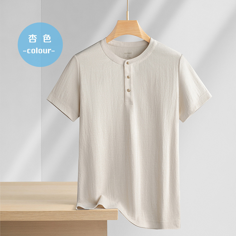 Muška lanena majica s slobodnim krojem, okrugli izrez, kratke rukave, ljeto