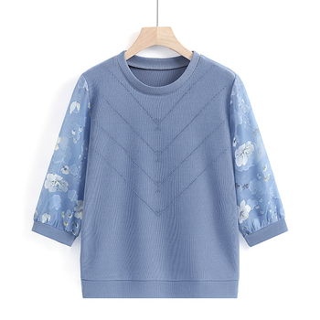 Naiste kootud top — ümmarguse kaelusega, 3/4 varrukatega, polüesterikiud 90–95%, elegantne stiil