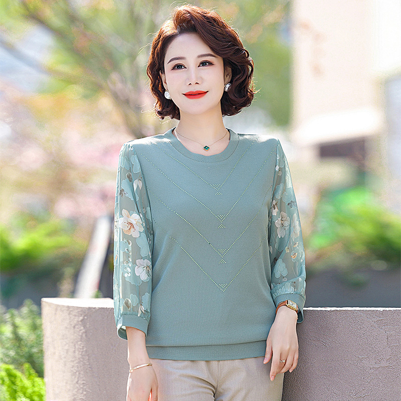 Naiste kootud top — ümmarguse kaelusega, 3/4 varrukatega, polüesterikiud 90–95%, elegantne stiil