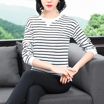 Majica s prugama, udoban široki kroj, duge rukave, okrugli izrez