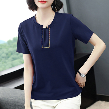 Ženska kratka majica s okruglim izrezom, opušteni kroj, poliester materijal, srednja duljina