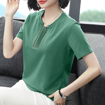 Ženska kratka majica s okruglim izrezom, opušteni kroj, poliester materijal, srednja duljina