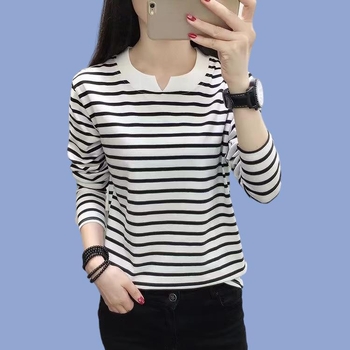 Naiste puuvillase modaliga pikkade varrukatega T-särk tikandiga, V-kaelusega, sügis 2025