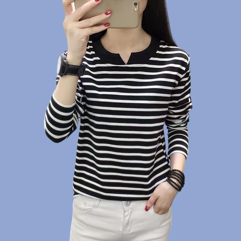 Naiste puuvillase modaliga pikkade varrukatega T-särk tikandiga, V-kaelusega, sügis 2025