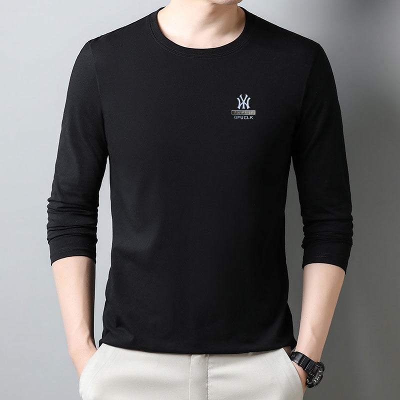 Muški pamukasti T-shirt s dugim rukavima, okrugli vrat, tanki materijal, uski kroj