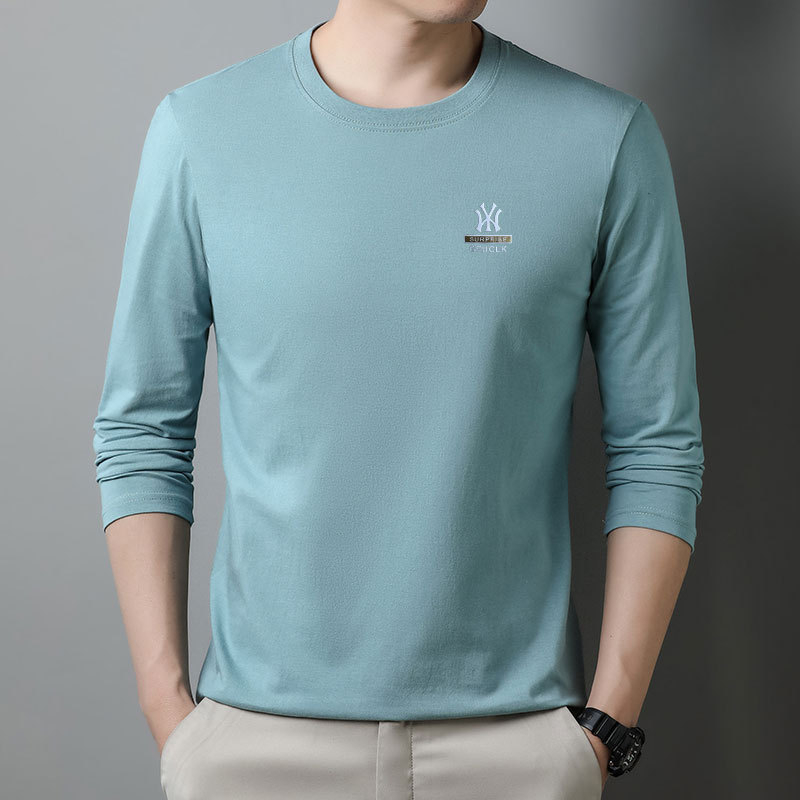 Muški pamukasti T-shirt s dugim rukavima, okrugli vrat, tanki materijal, uski kroj