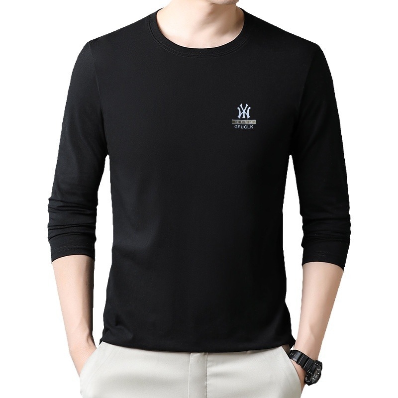 Muški pamukasti T-shirt s dugim rukavima, okrugli vrat, tanki materijal, uski kroj