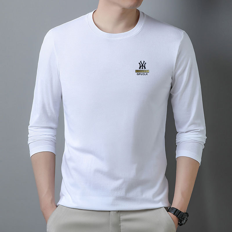 Muški pamukasti T-shirt s dugim rukavima, okrugli vrat, tanki materijal, uski kroj
