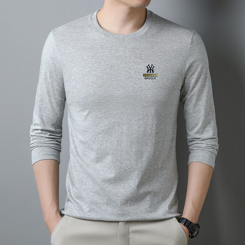 Muški pamukasti T-shirt s dugim rukavima, okrugli vrat, tanki materijal, uski kroj