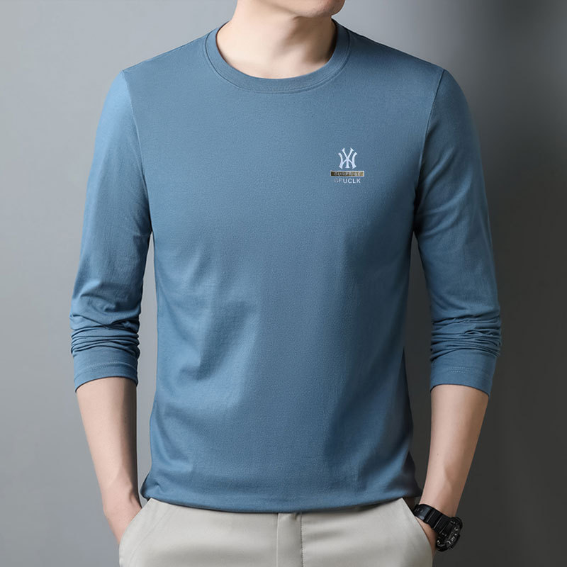 Muški pamukasti T-shirt s dugim rukavima, okrugli vrat, tanki materijal, uski kroj
