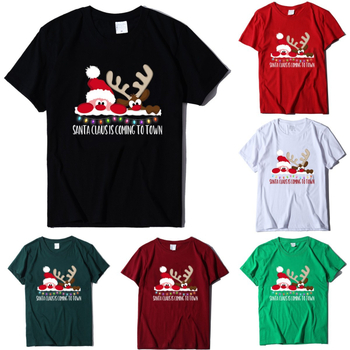 Ženski T-shirt s printom Djeda Božićnjaka, pamukasto-mješavina, kratki rukav, okrugli izrez, široki kroj