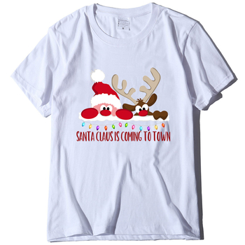 Ženski T-shirt s printom Djeda Božićnjaka, pamukasto-mješavina, kratki rukav, okrugli izrez, široki kroj
