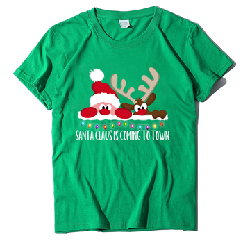 Ženski T-shirt s printom Djeda Božićnjaka, pamukasto-mješavina, kratki rukav, okrugli izrez, široki kroj