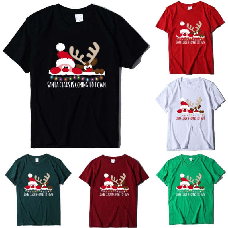 Ženski T-shirt s printom Djeda Božićnjaka, pamukasto-mješavina, kratki rukav, okrugli izrez, široki kroj