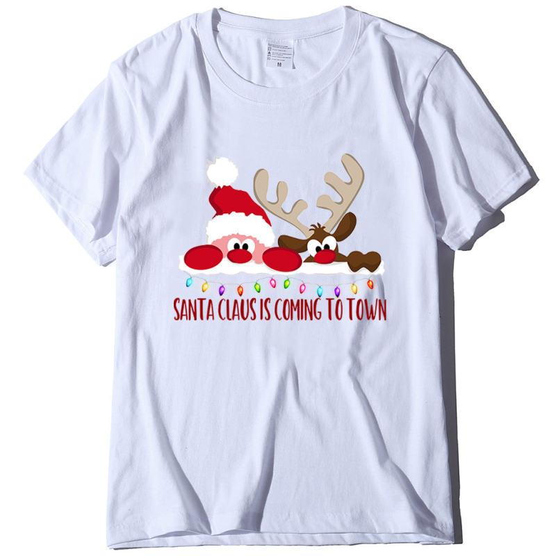 Ženski T-shirt s printom Djeda Božićnjaka, pamukasto-mješavina, kratki rukav, okrugli izrez, široki kroj