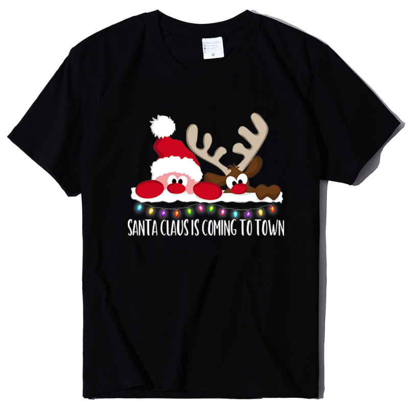 Ženski T-shirt s printom Djeda Božićnjaka, pamukasto-mješavina, kratki rukav, okrugli izrez, široki kroj