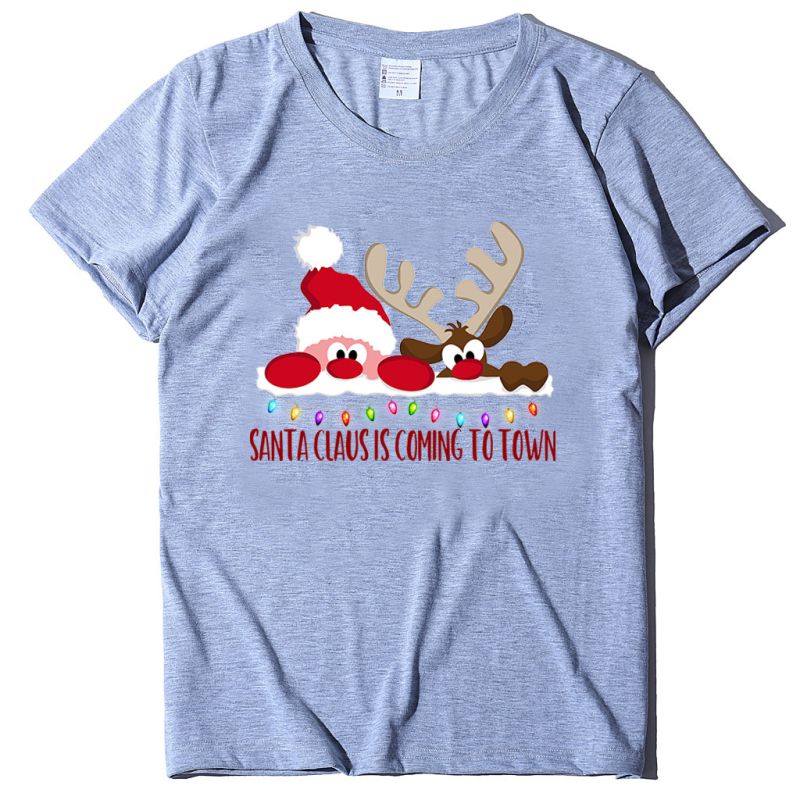 Ženski T-shirt s printom Djeda Božićnjaka, pamukasto-mješavina, kratki rukav, okrugli izrez, široki kroj