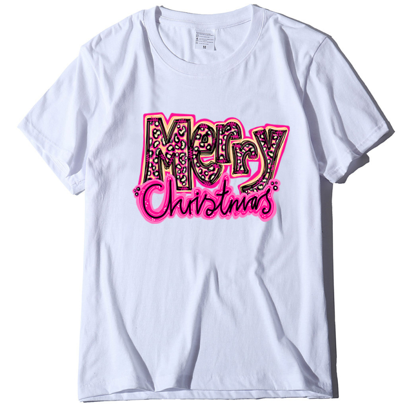 Ženski T-shirt s printom Djeda Božićnjaka, pamukasto-mješavina, kratki rukav, okrugli izrez, široki kroj