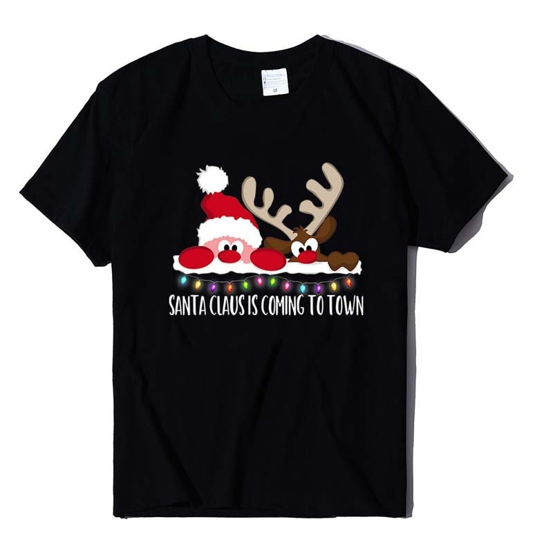 Ženski T-shirt s printom Djeda Božićnjaka, pamukasto-mješavina, kratki rukav, okrugli izrez, široki kroj