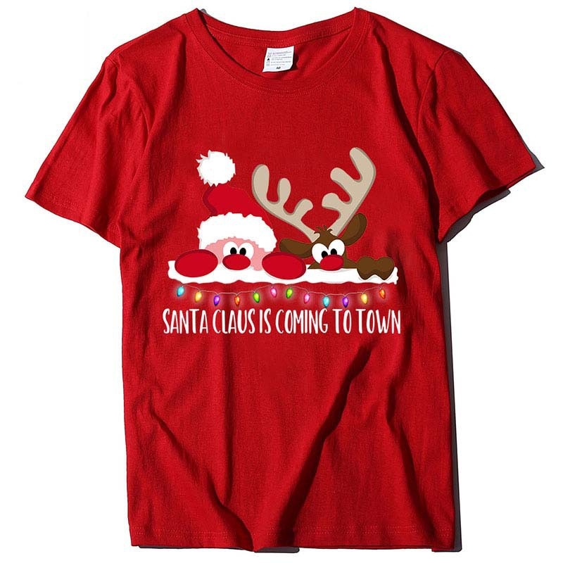 Ženski T-shirt s printom Djeda Božićnjaka, pamukasto-mješavina, kratki rukav, okrugli izrez, široki kroj