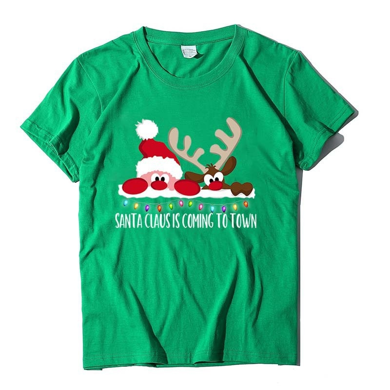 Ženski T-shirt s printom Djeda Božićnjaka, pamukasto-mješavina, kratki rukav, okrugli izrez, široki kroj