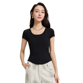 Tricou cu mâneci scurte, cu cupă integrată, din amestec Tencel și bumbac, croială slim, stil coreean